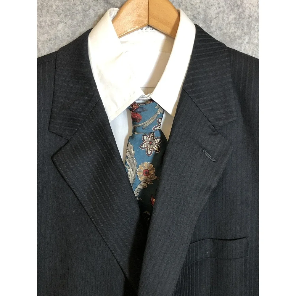 Henry Grethel Design Suit Mens 44R Black Pinstripe 2 Piece 2 Button Pleated